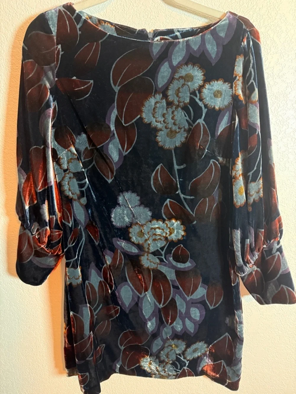 Ann Taylor Dark Floral Velvet Puff Sleeve Dress Size 6 Petite Career Evening
